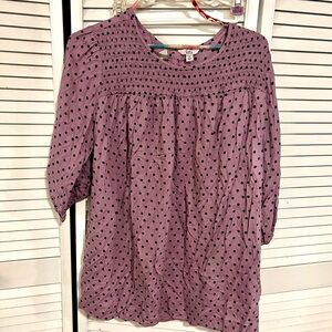 Women’s Smocked Yoke Polka Dot Blouse - Mauve/Black
